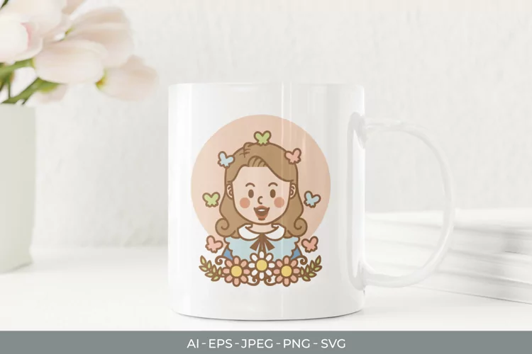 Smiling Woman Surrounded By Butterflies & Floral Arrangement