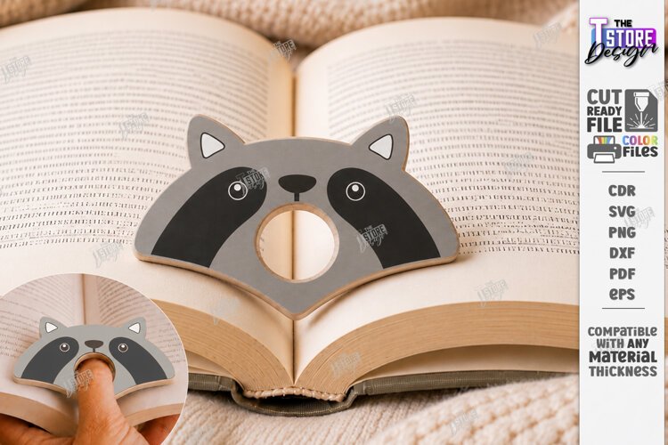Animal Book Page Holder Laser Cut | Raccoon SVG | Gift Idea example image 1
