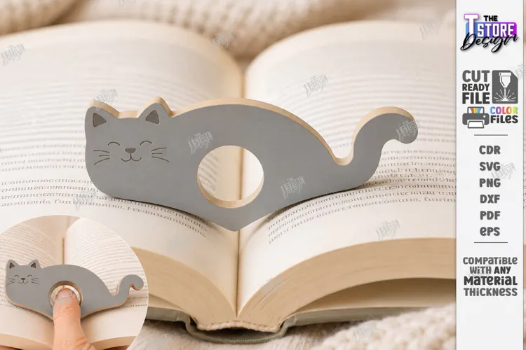 Animal Book Page Holder Laser Cut | Wooden Cat | Gift Idea