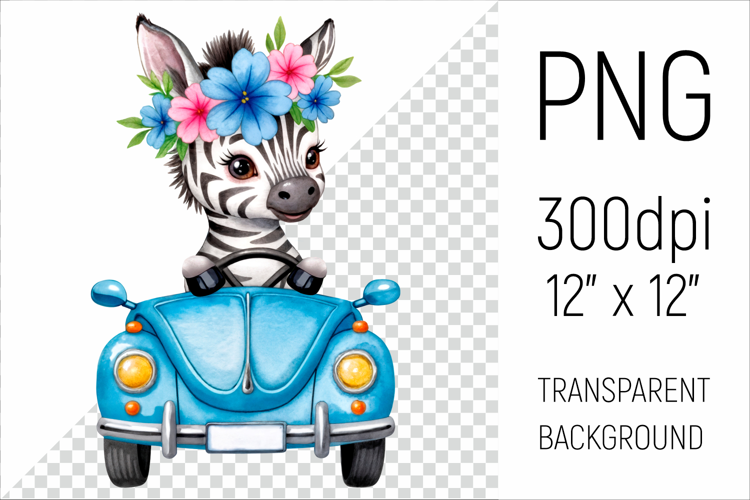 Cute Zebra Driving Blue Car | Sublimation Design