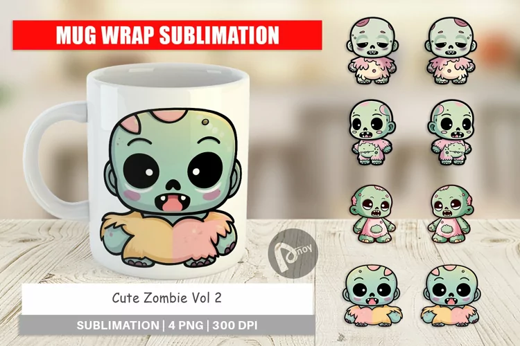 Mug Wrap Design Cute Zombie