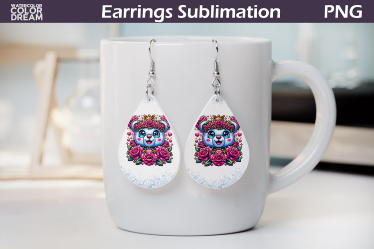 Bear Roses Teardrop Earrings | Cute Animal Floral Earrings