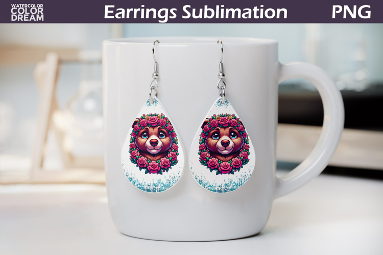 Bear Roses Teardrop Earrings | Cute Animal Floral Earri