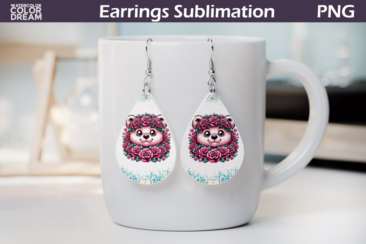 Bear Roses Teardrop Earrings | Cute Animal Floral Earrings