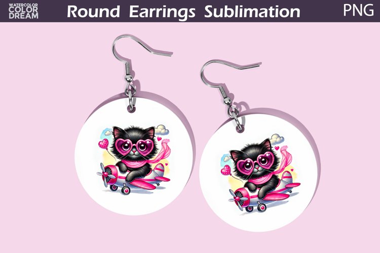 Black Cat Round Earrings | Valentine Earrings example image 1