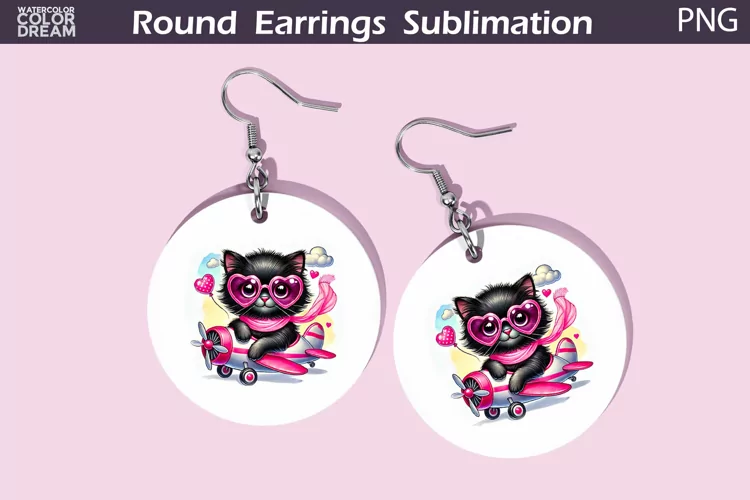 Black Cat Round Earrings | Valentine Earrings