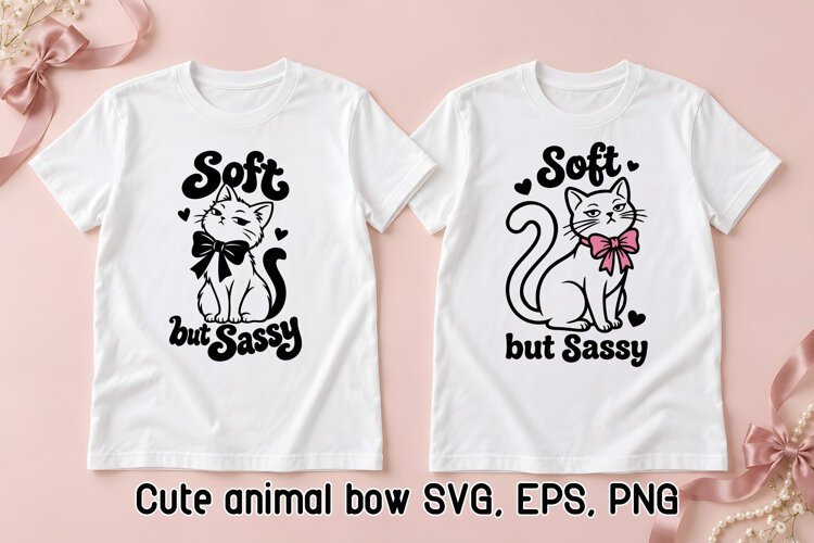 Girly Cat Pink Bow SVG Design | Animal SVG example image 1