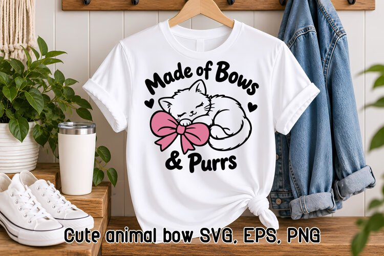 Cute Sleeping Cat Bow SVG Design | Cute Animal SVG example image 1