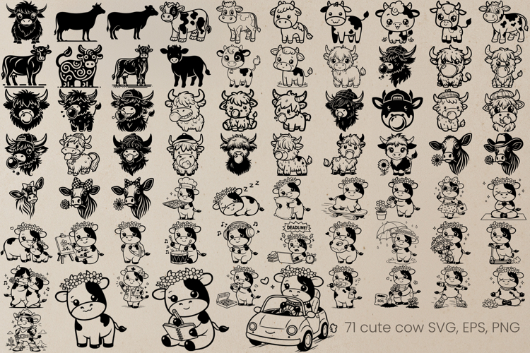 Cute highland cow SVG bundle | Farm animal SVG silhouette