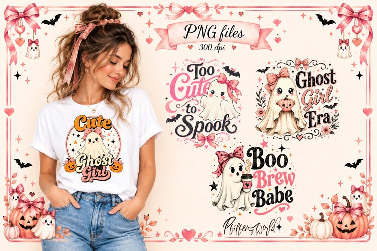 Too Cute to Spook PNG | Girly Halloween Sublimations example image 1