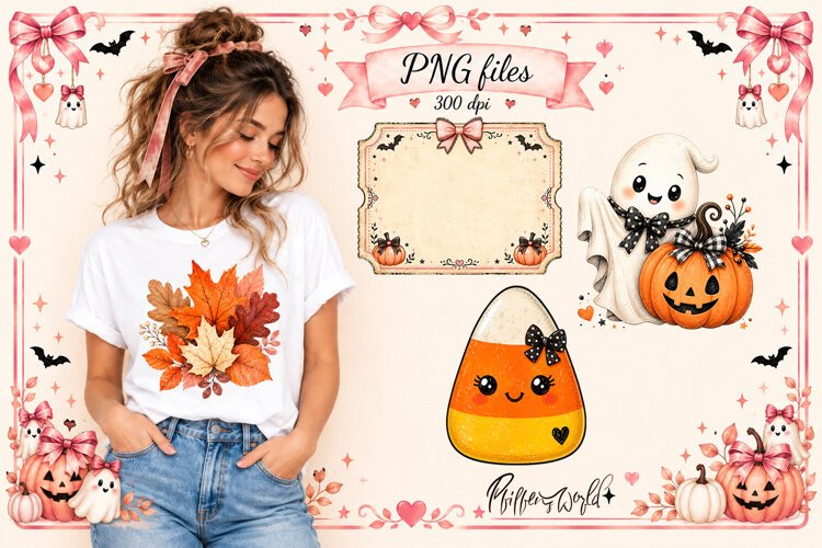 Coquette Halloween Ghost Clipart Designs | Leaves and Candy example image 1