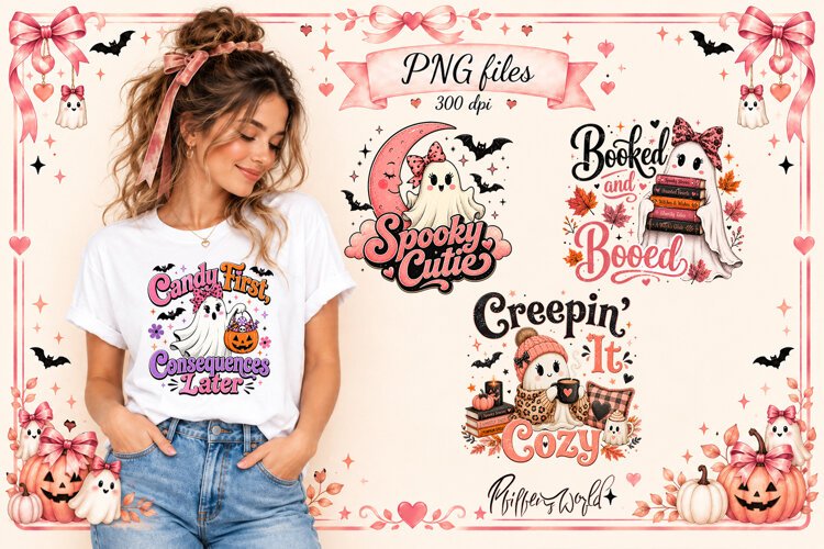 Spooky Cute Ghost Girl PNG | Trendy Halloween Designs example image 1
