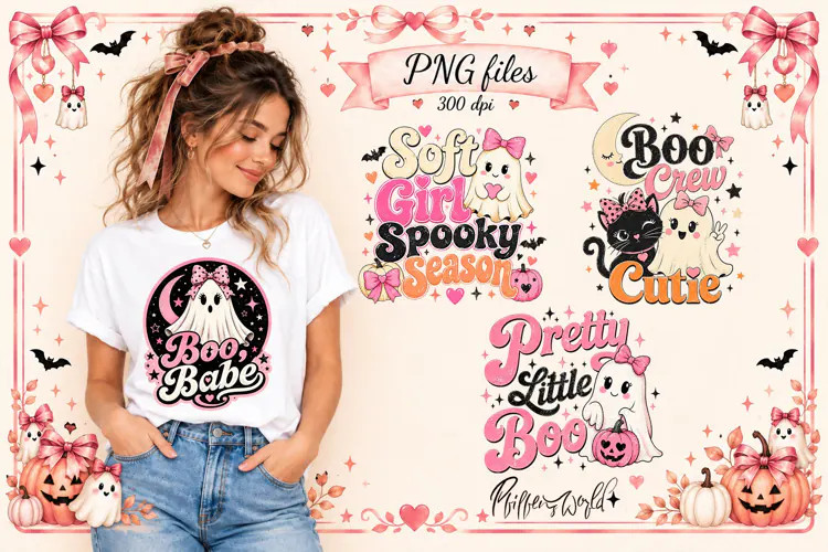 Cute Ghost Sublimation PNG | Pink Bow Halloween Art