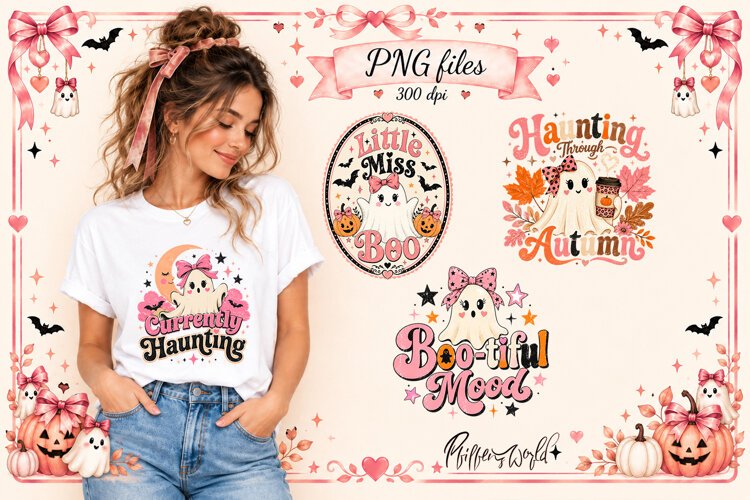 Cute Ghost Sublimation PNG | Halloween Art | Little Miss Boo example image 1