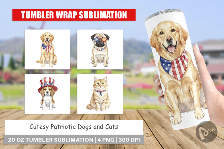 Cutesy Patriotic Dogs and Cats Tumbler
