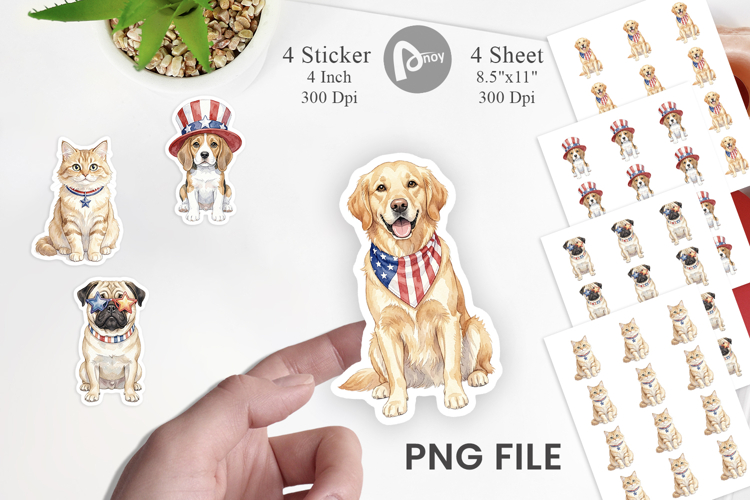 Cutesy Patriotic Dogs and Cats Sticker