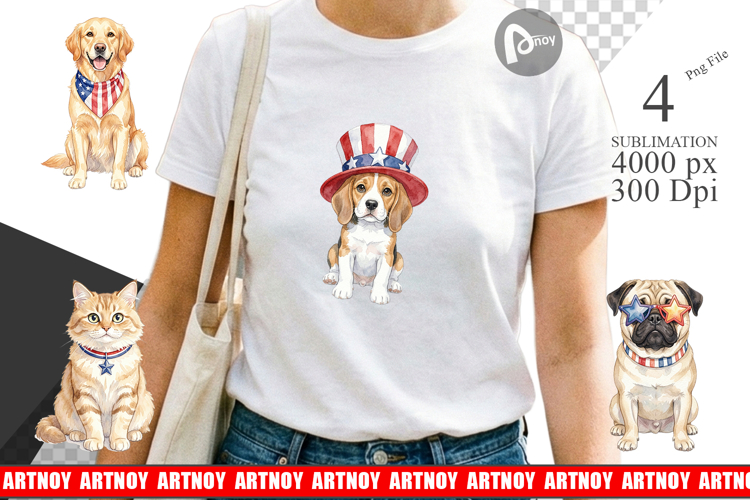 Cutesy Patriotic Dogs Cats Sublimation