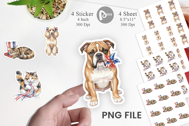 Cutesy Patriotic Dogs and Cats Sticker
