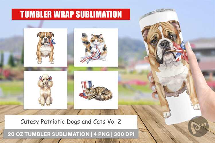 Cutesy Patriotic Dogs and Cats Tumbler