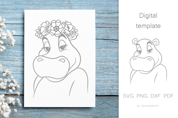 Hippo in flower crown, Cute Baby Animal SVG cut files