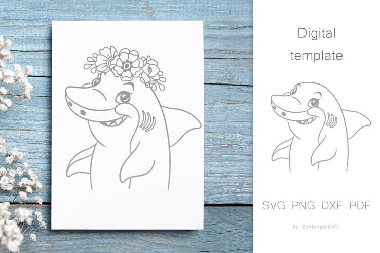 Shark in flower crown, Cute Baby Animal SVG cut files