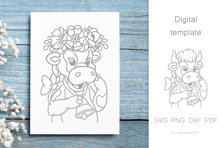 Farm Cow in flower crown, Cute Baby Animal SVG cut files