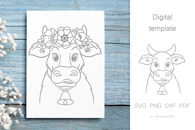 Farm Cow in flower crown, Cute Baby Animal SVG cut files