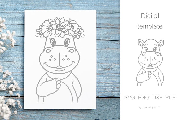 Hippo in flower crown, Cute Baby Animal SVG cut files