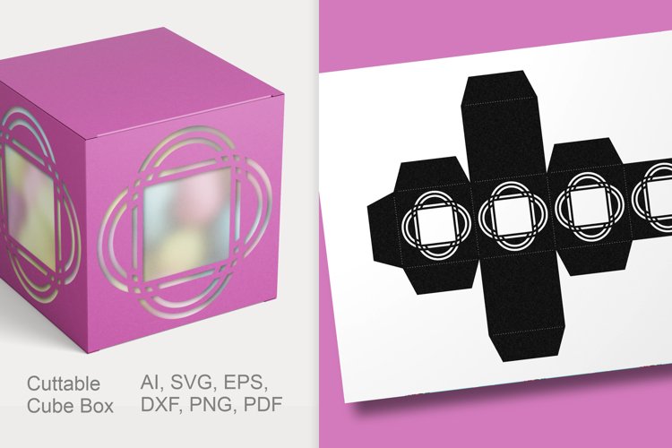 Cuttable Cube Favor Box with Decorated Square Window SVG