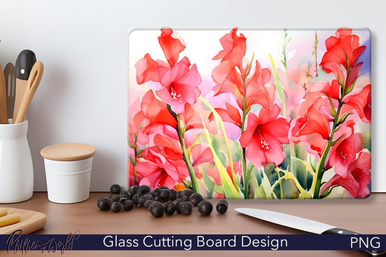 Glass Cutting Board Design | Watercolor Gladiolasmeadow