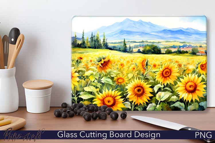 Glass Cutting Board Design | Sunflowers | Summer