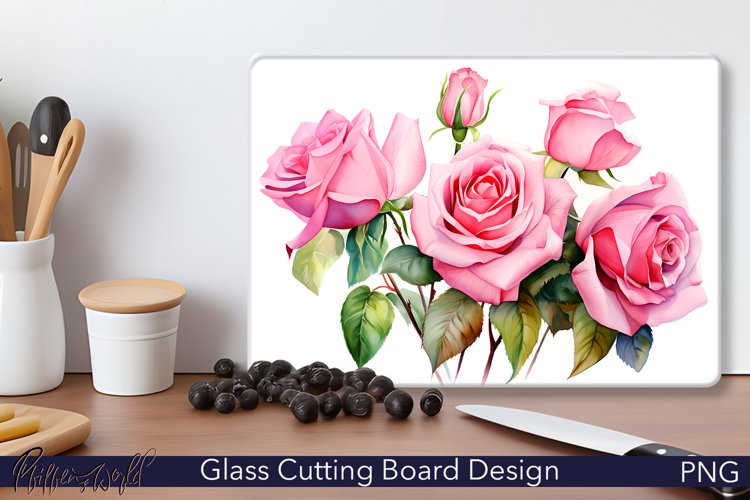 Glass Cutting Board Design | Watercolor Roses Design