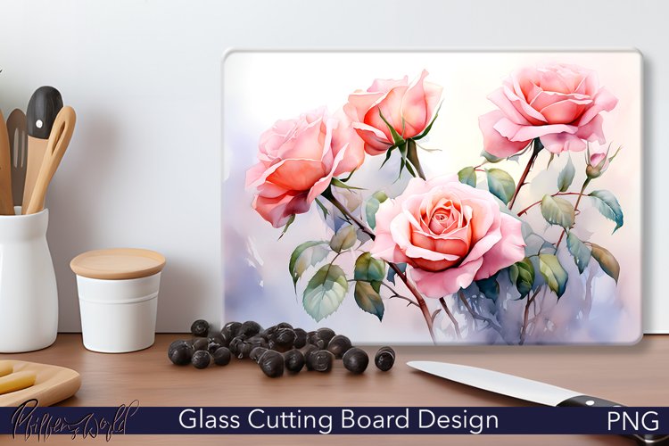 Glass Cutting Board Design | Watercolor Roses | Summer