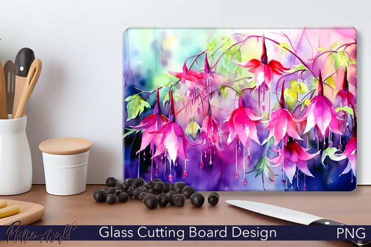 Glass Cutting Board Design | Watercolor | Fuchsia