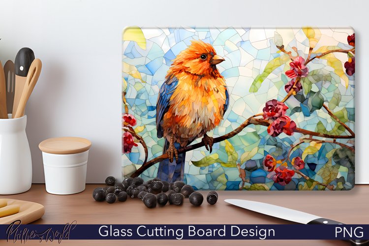 Glass Cutting Board Design | Colorful Bird