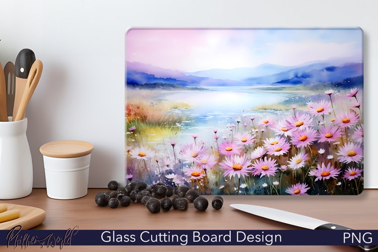 Glass Cutting Board Design | Watercolor Flowers