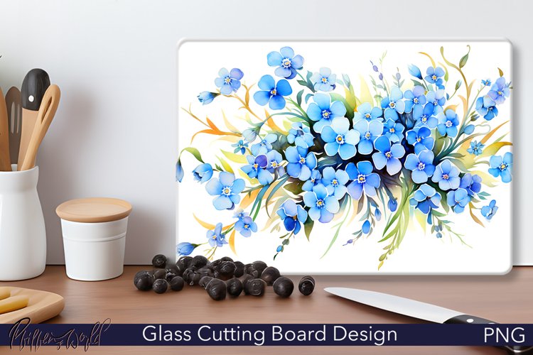 Glass Cutting Board Design | Forget Me Not flowers