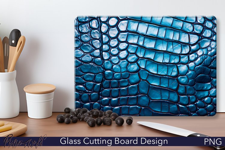 Leather Cutting Board Design | Blue Crocodile Skin