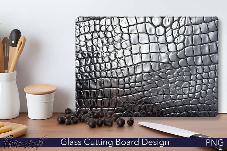 Leather Cutting Board Design | Silver Crocodile Skin