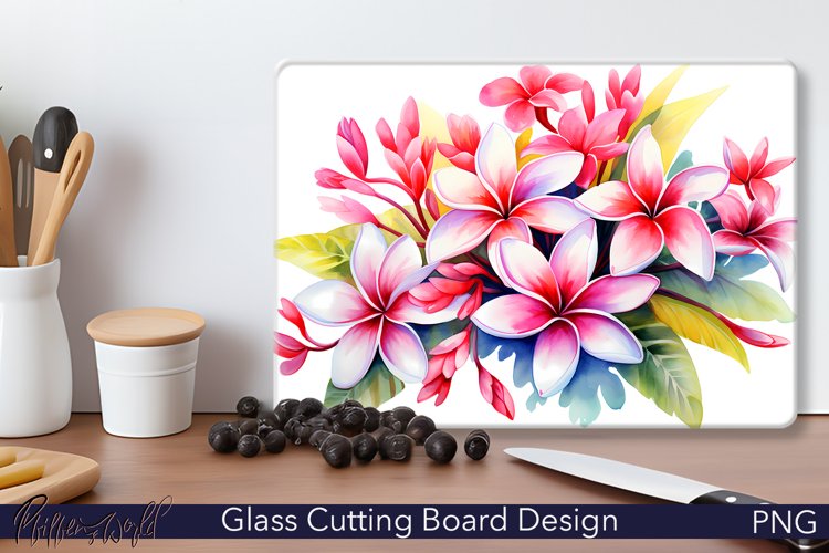 Glass Cutting Board Design | Watercolor Frangipani Flower