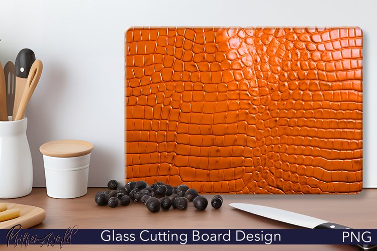 Leather Cutting Board Design | Orange Crocodile Skin