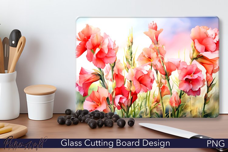 Glass Cutting Board Design | Pink Watercolor Gladiolasmeadow