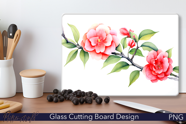 Glass Cutting Board Design | Floral pink