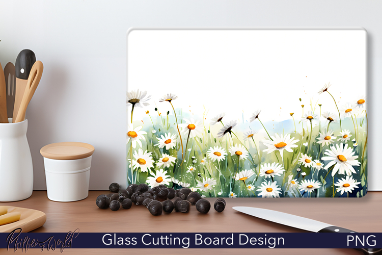 Glass Cutting Board Design | chamomile flowers
