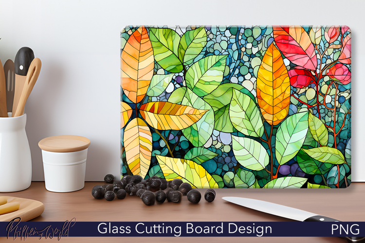 Glass Cutting Board Design | Leaves | Colorful