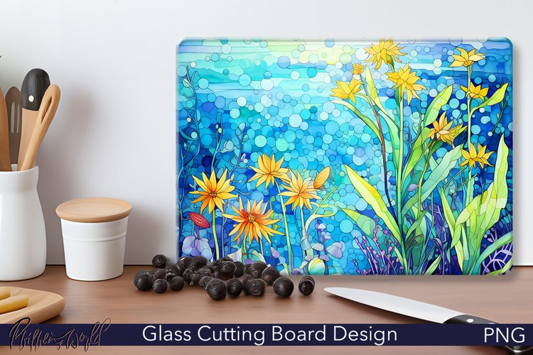 Glass Cutting Board Design | Underwater | Blue and Yellow example image 1