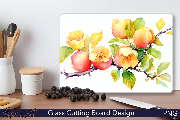 Glass Cutting Board Design | Yellow Flowers PNG