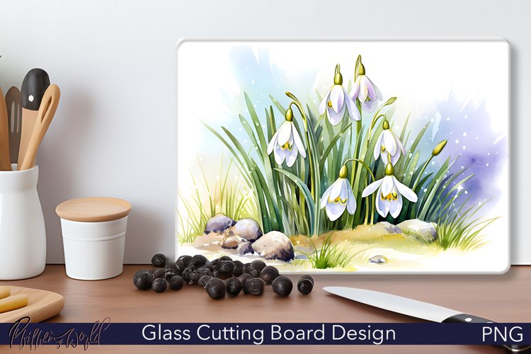 Glass Cutting Board Design | Snowdrop flowers | Spring example image 1