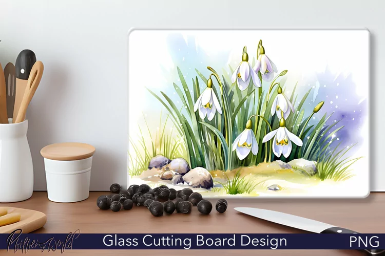 Glass Cutting Board Design | Snowdrop flowers | Spring