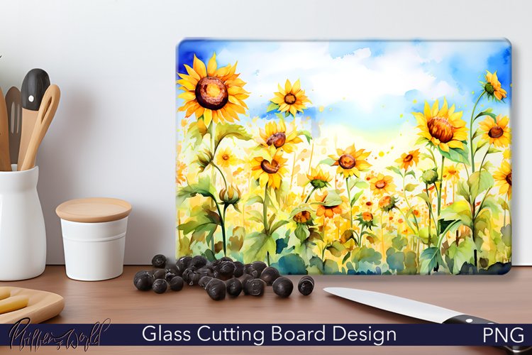 Glass Cutting Board Design | Sunflowers Meadow | Summer